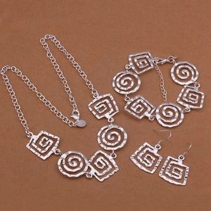 Geometric set Necklace Earrings Bracelet 925 Sterling Silver Stamped Pltd NEW